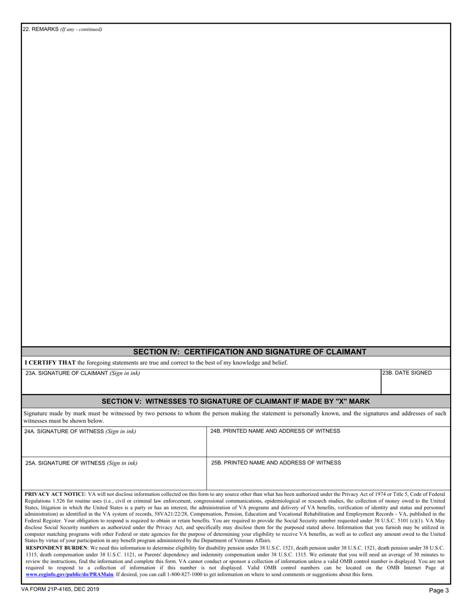 VA Form 21P-4165 Pension Claim Questionnaire for Farm Income, Page 3