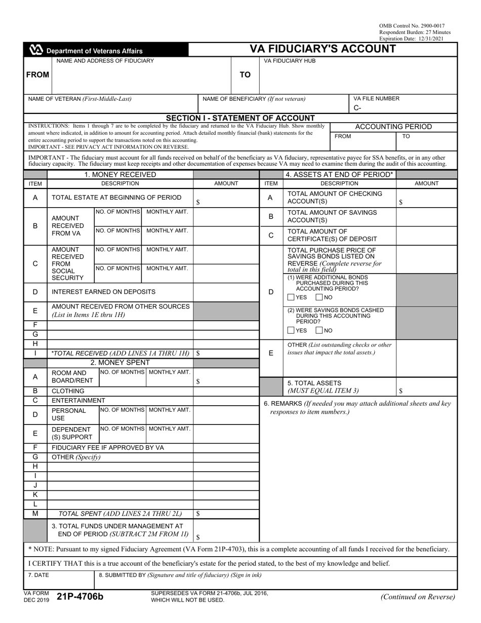 VA Form 21P-4706B VA Fiduciarys Account, Page 1