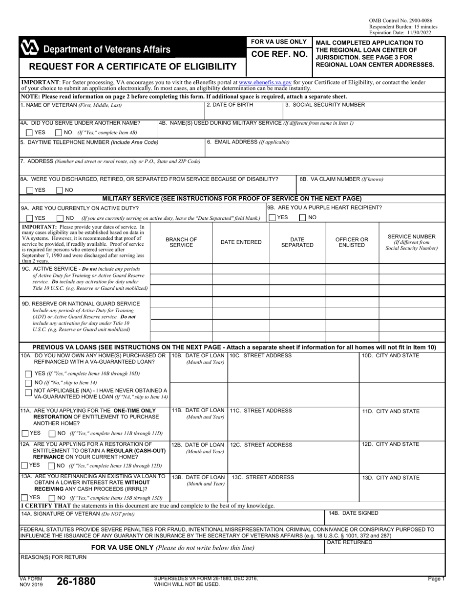 VA Form 261880 Download Fillable PDF or Fill Online