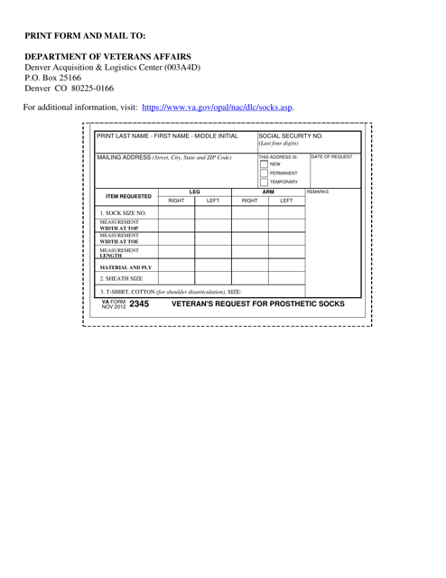 VA Form 2345  Printable Pdf