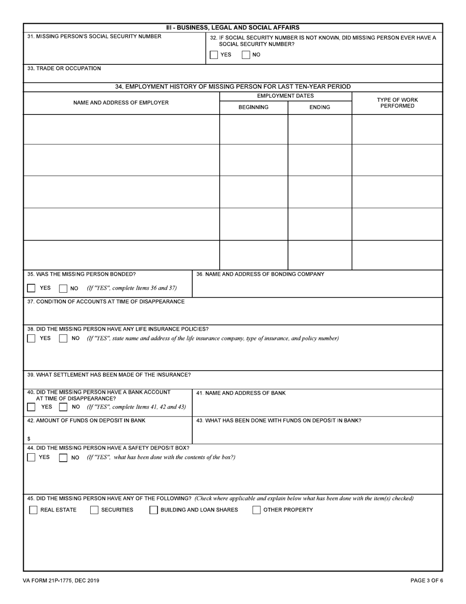VA Form 21P-1775 Statement of Disappearance, Page 3