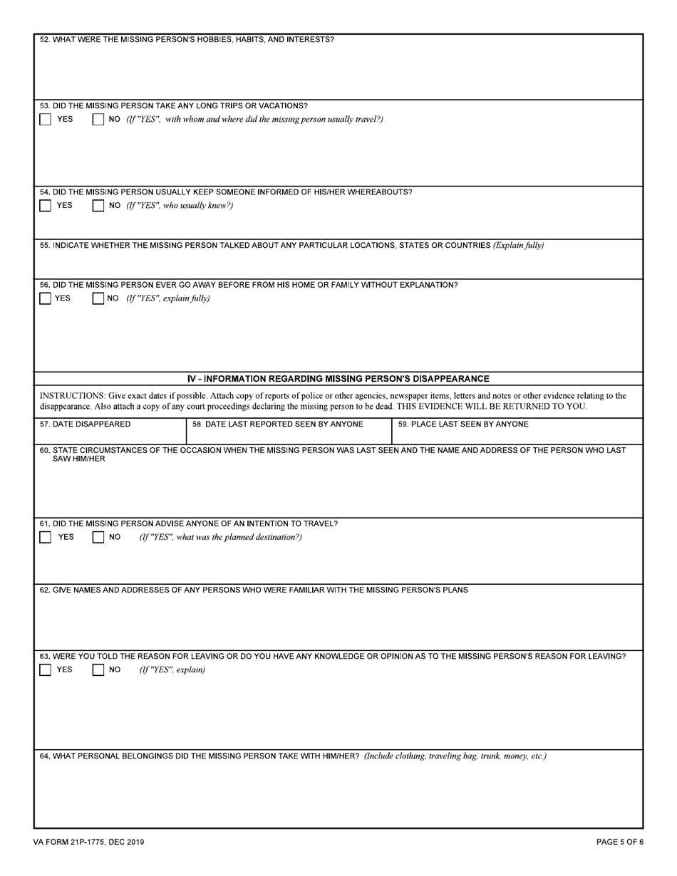 VA Form 21P-1775 Statement of Disappearance, Page 5