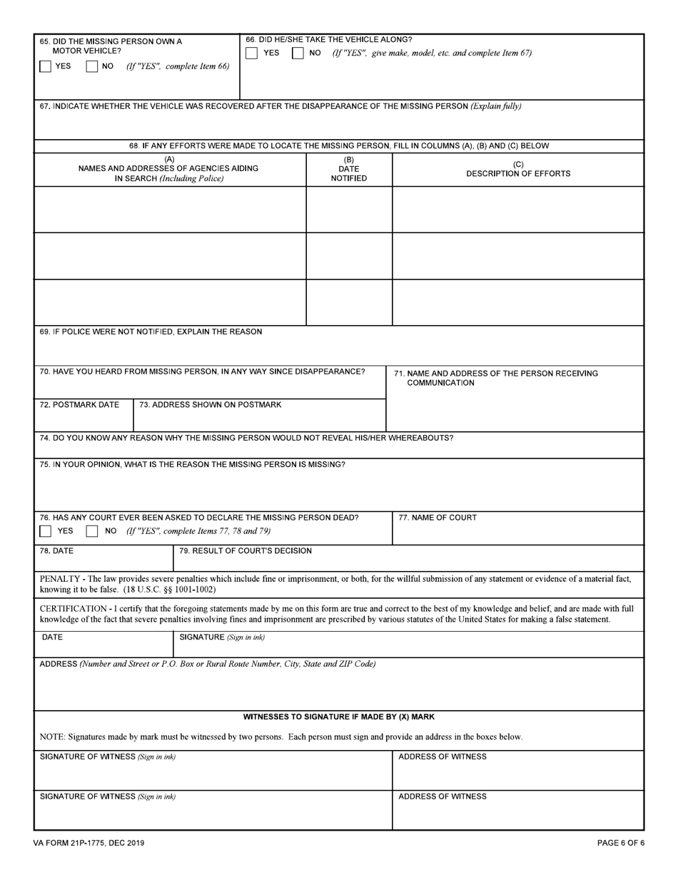 VA Form 21P-1775 Statement of Disappearance, Page 6