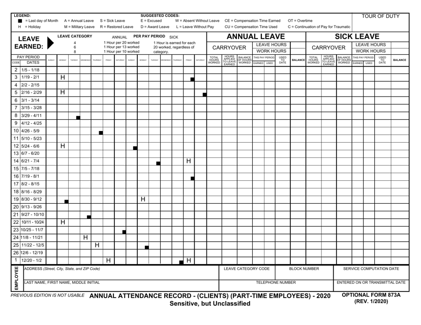 Optional Form 873A 2020 Printable Pdf