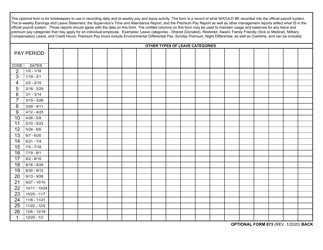 GSA Form 873 Annual Attendance Record, Page 2