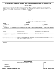 Document preview: GSA Form 2553 Vehicle Capitalization, Repair, and Disposal Request and Authorization