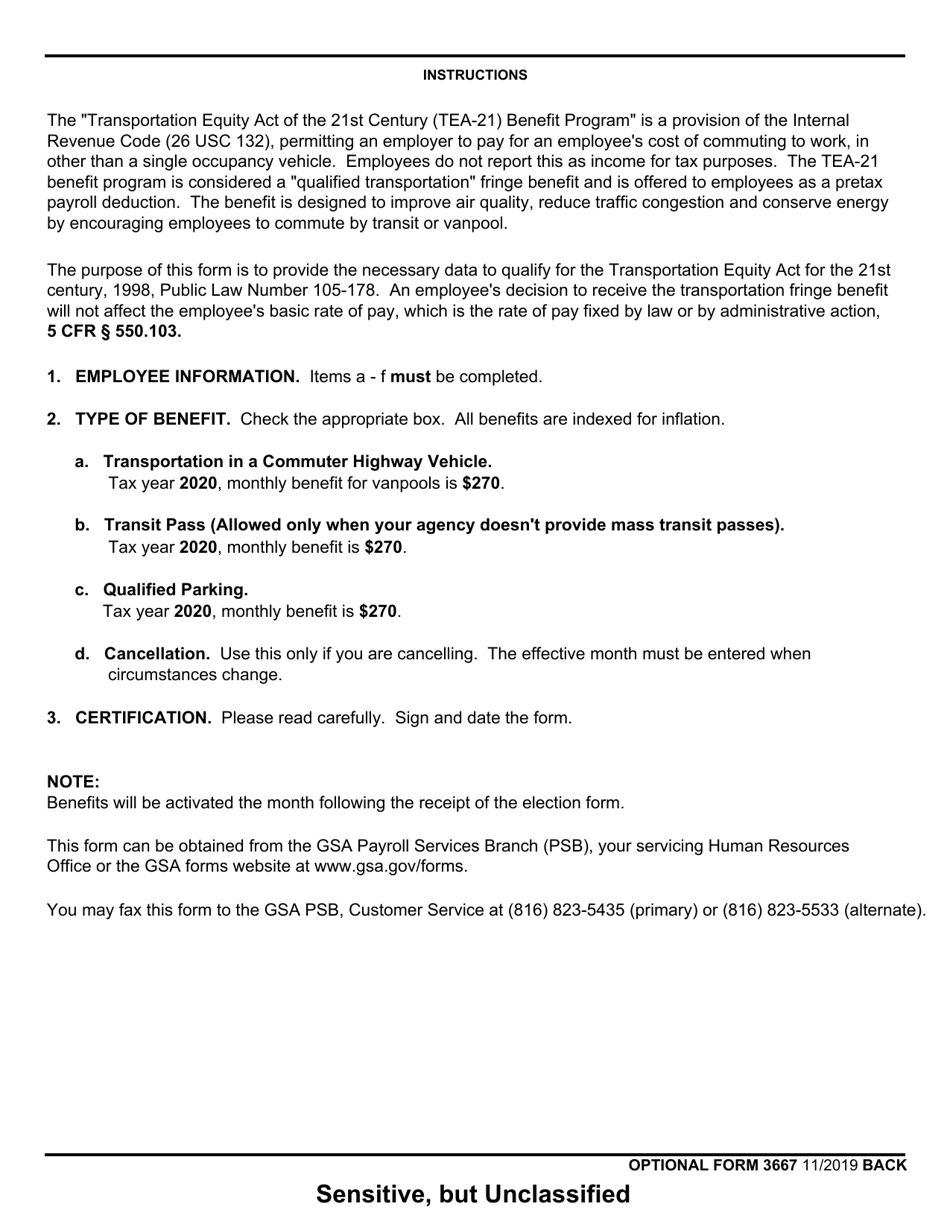 Optional Form 3667 Application for Pretax Transportation Fringe Benefits, Page 2
