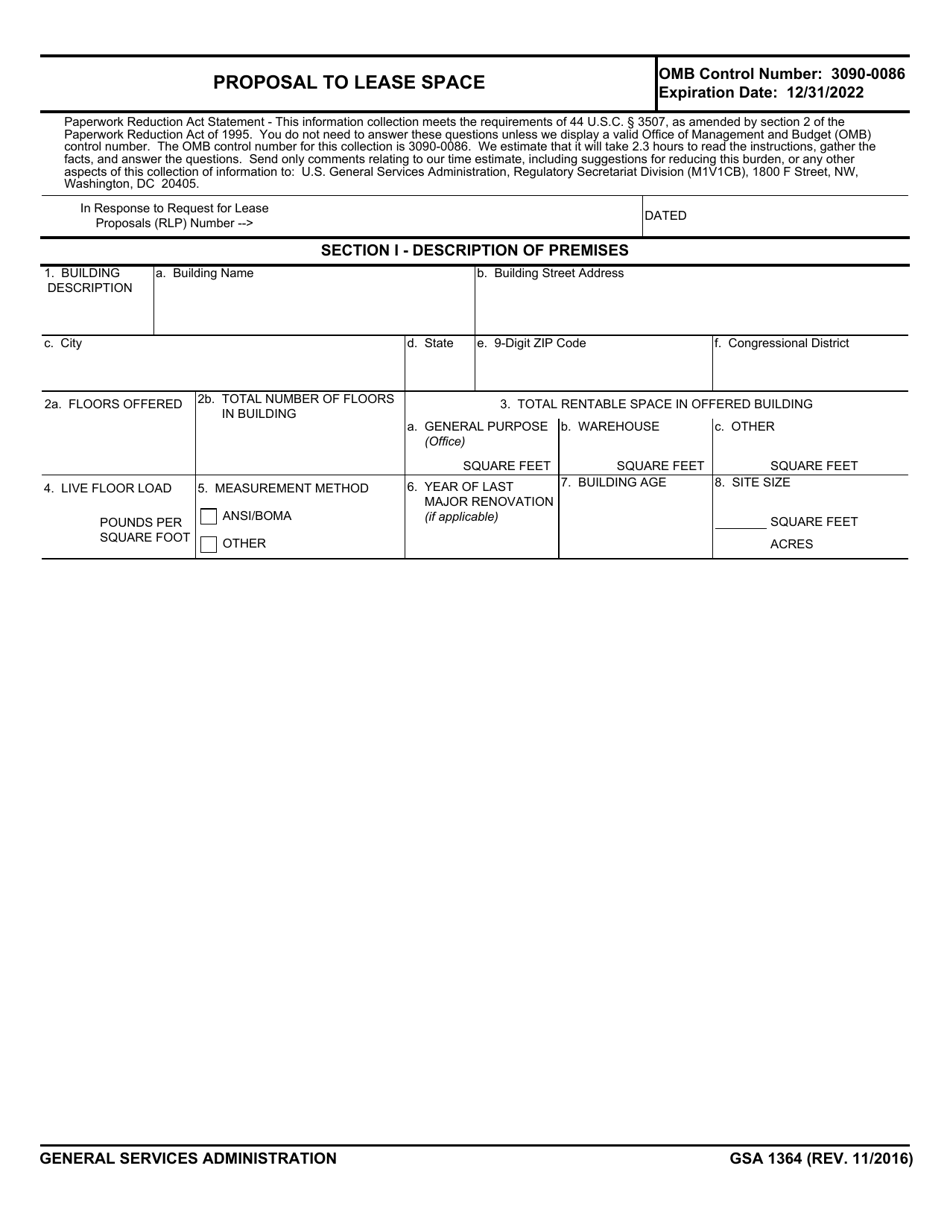 GSA Form 1364 Proposal to Lease Space, Page 1