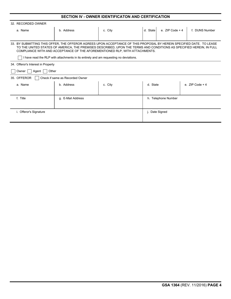 GSA Form 1364 Proposal to Lease Space, Page 4