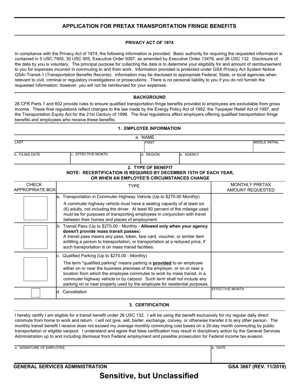 GSA Form 3667 Application for Pretax Transportation Fringe Benefits, Page 1