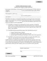 Document preview: OGE Form 241A Notification of Designation Designated Agency Ethics Official