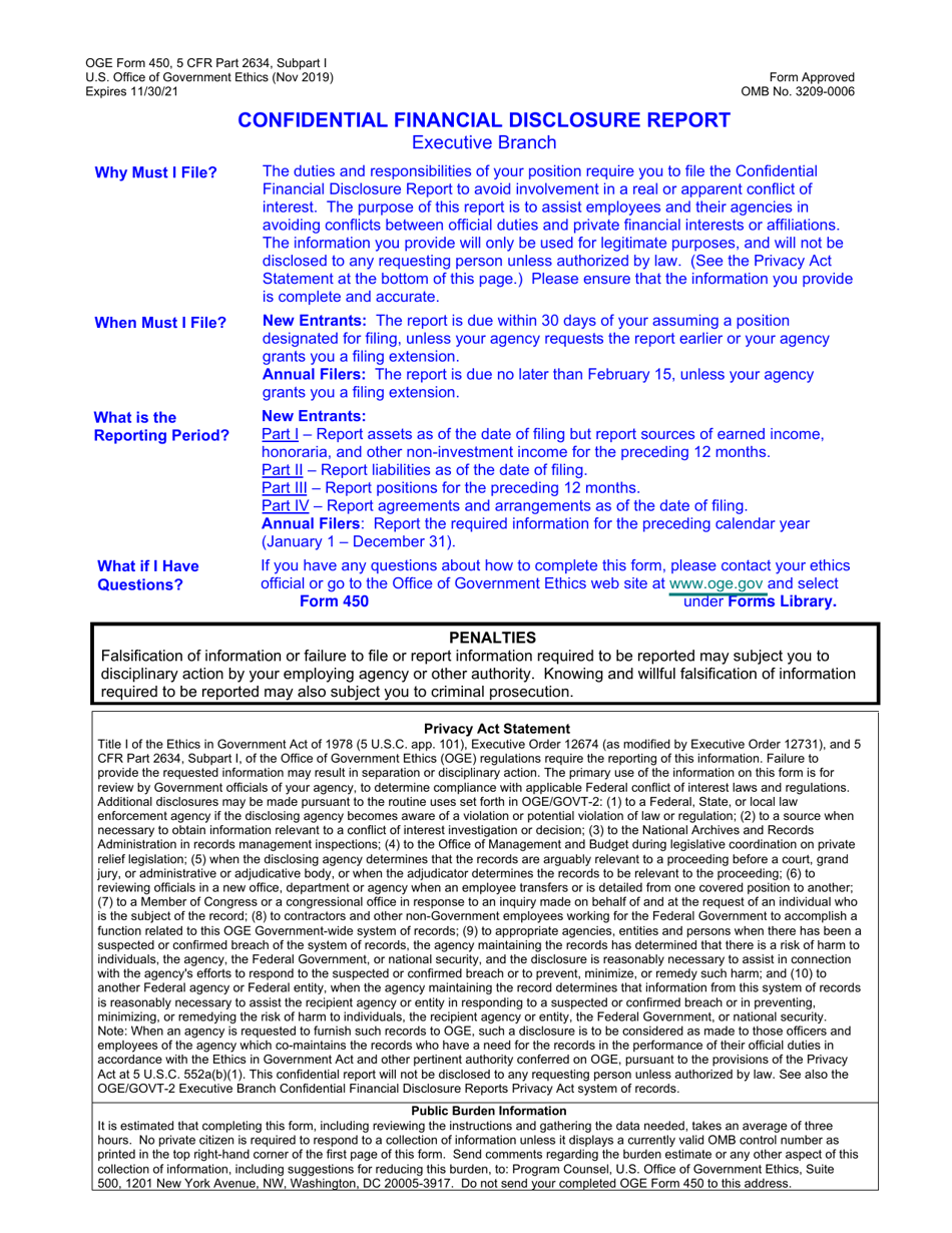 OGE Form 450 Confidential Financial Disclosure Report, Page 1