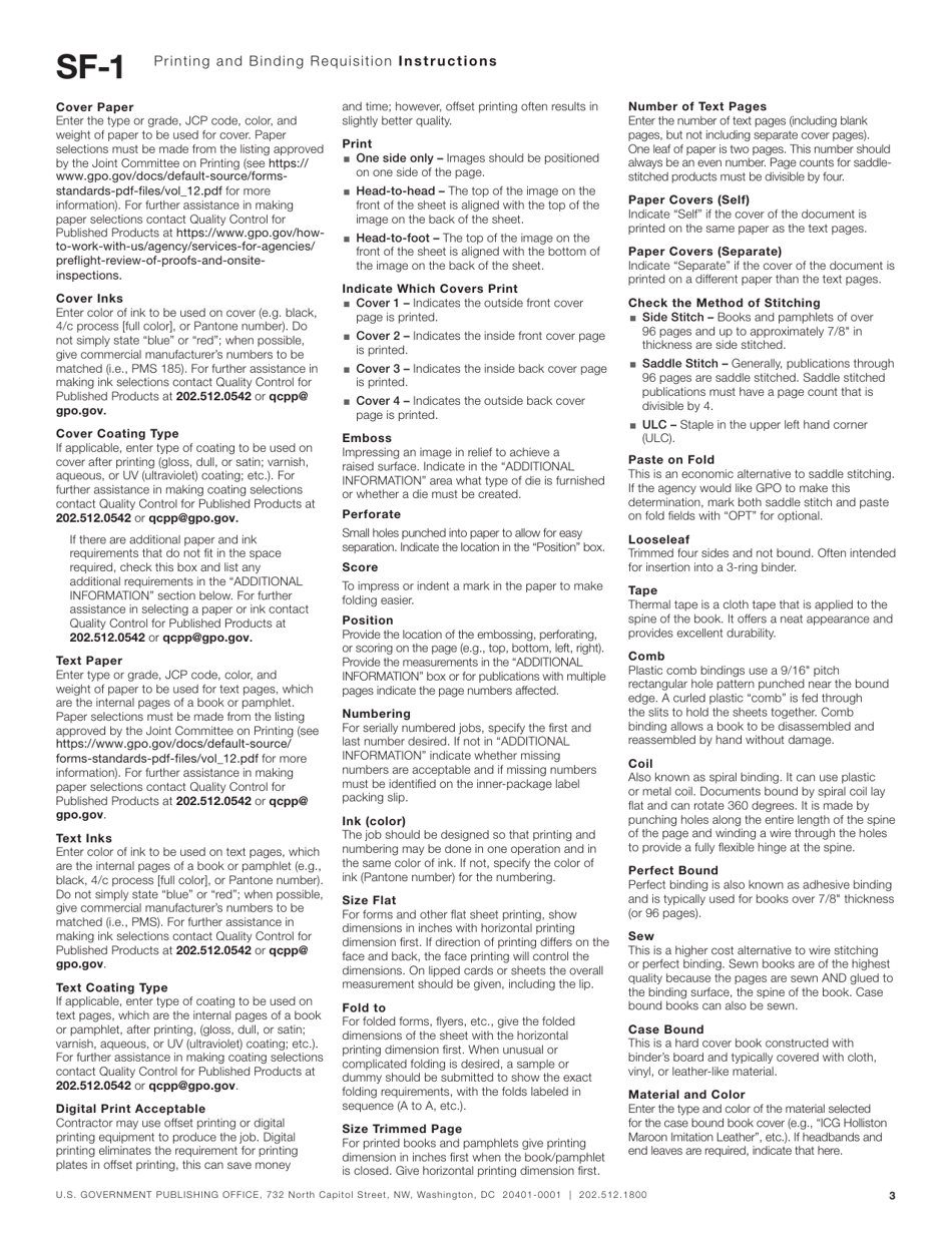 Instructions for Form SF-1 Printing and Binding Requisition, Page 3