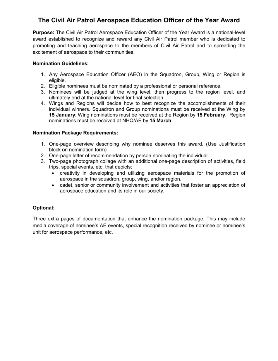 CAP Form 50-2 The Civil Air Patrol Aerospace Education Officer of the Year Award Nomination Form, Page 2