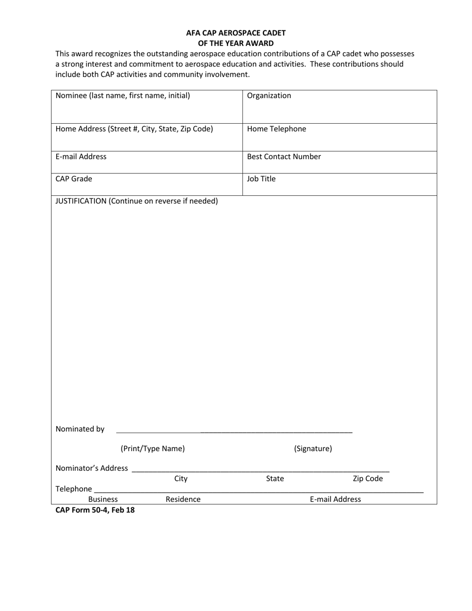 CAP Form 50-4 - Fill Out, Sign Online and Download Printable PDF ...