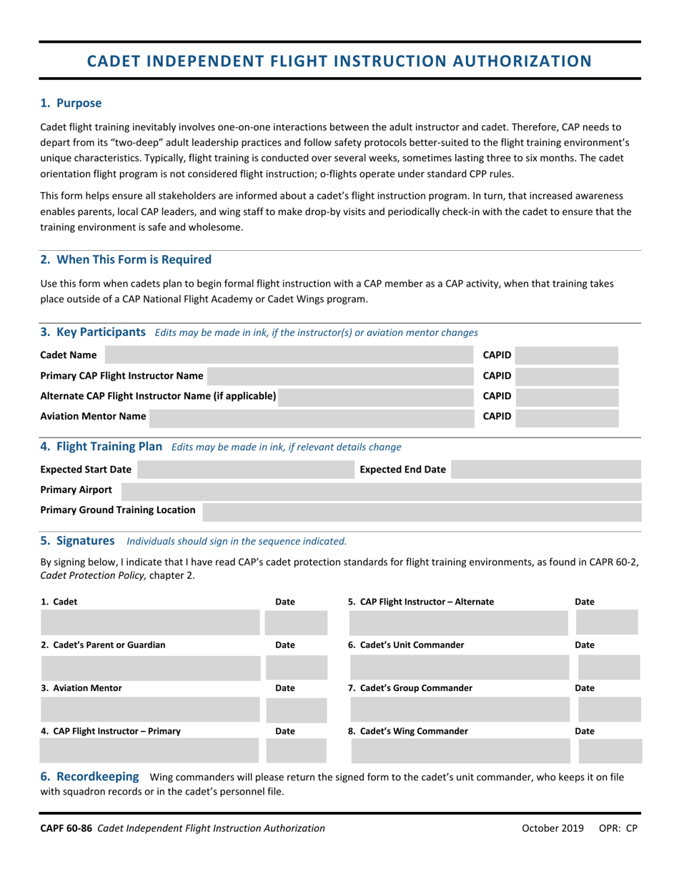 Form CAPF6086 Fill Out, Sign Online and Download Fillable PDF