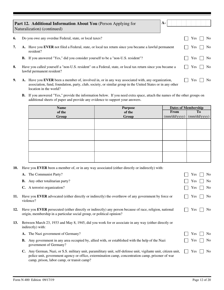 Uscis Form N 400 Download Fillable Pdf Or Fill Online Application For Naturalization 9485