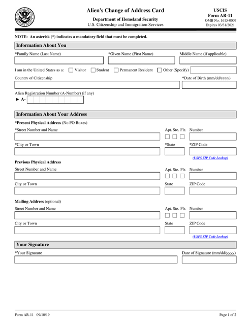 USCIS Form AR 11 Download Fillable PDF Or Fill Online Alien s Change Of 