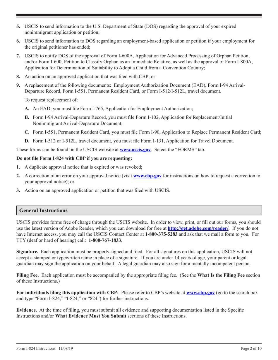 Instructions for USCIS Form I-824 Application for Action on an Approved Application or Petition, Page 2