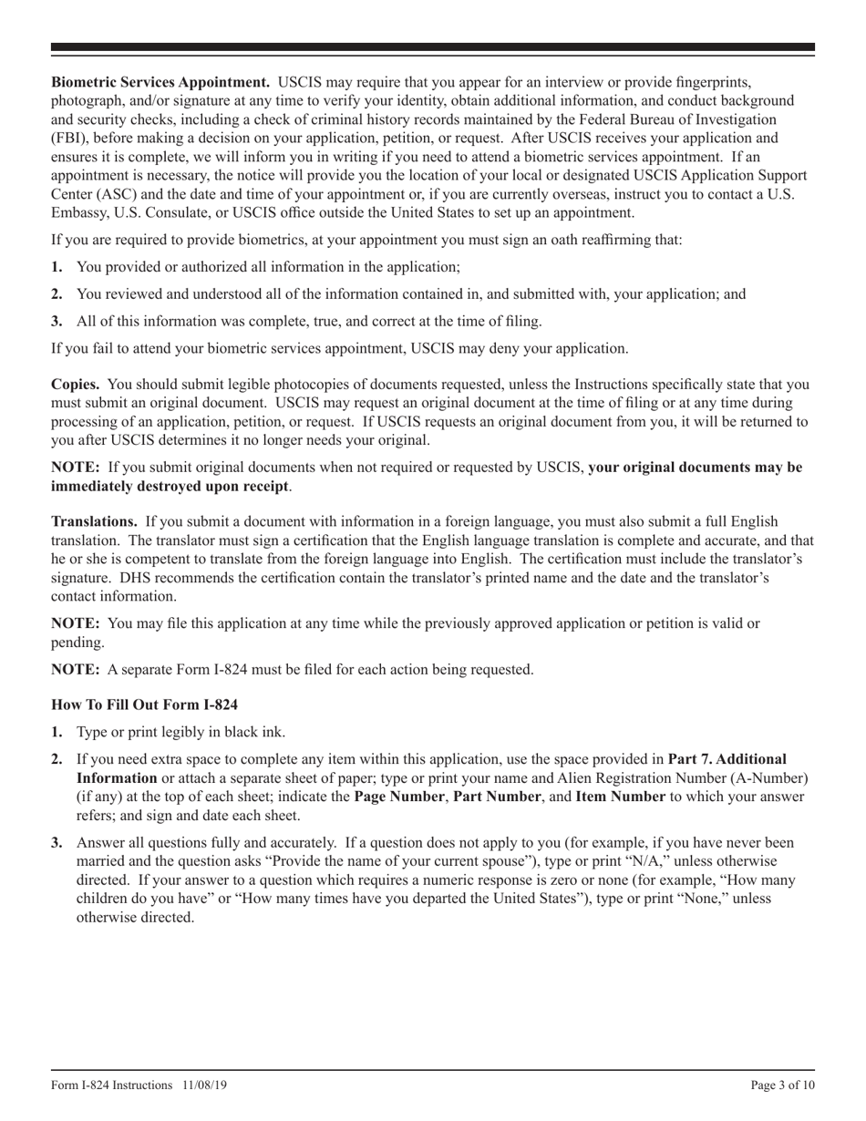 Instructions for USCIS Form I-824 Application for Action on an Approved Application or Petition, Page 3