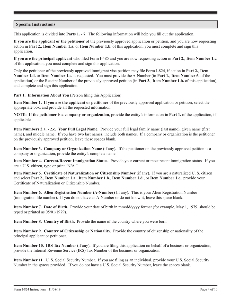 Instructions for USCIS Form I-824 Application for Action on an Approved Application or Petition, Page 4