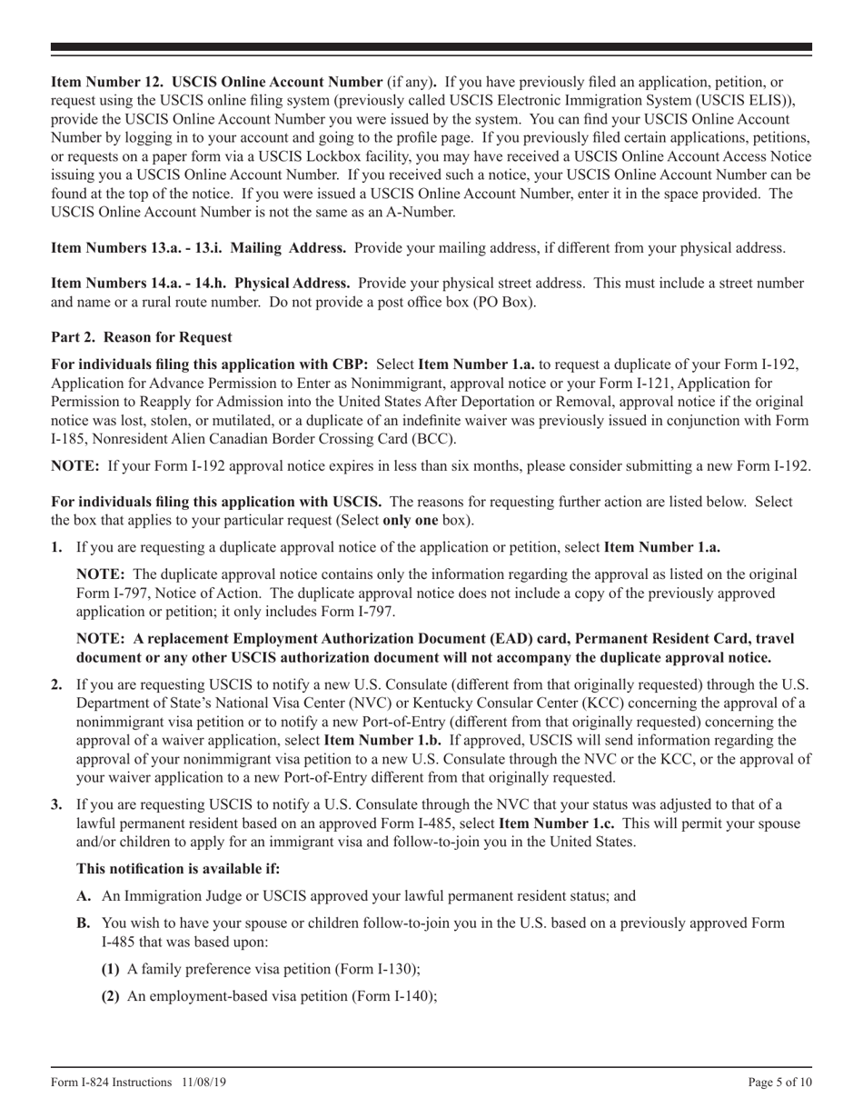 Instructions for USCIS Form I-824 Application for Action on an Approved Application or Petition, Page 5