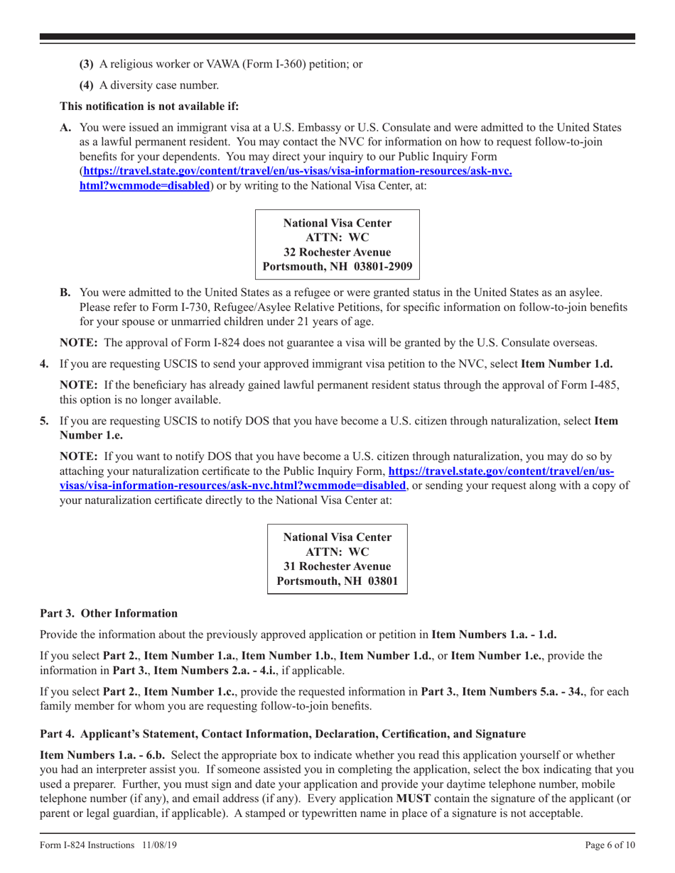 Instructions for USCIS Form I-824 Application for Action on an Approved Application or Petition, Page 6