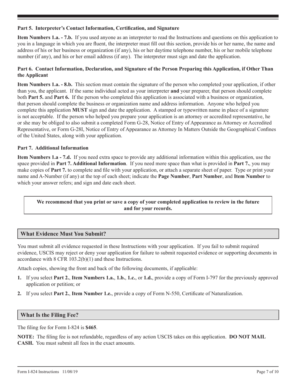 Instructions for USCIS Form I-824 Application for Action on an Approved Application or Petition, Page 7
