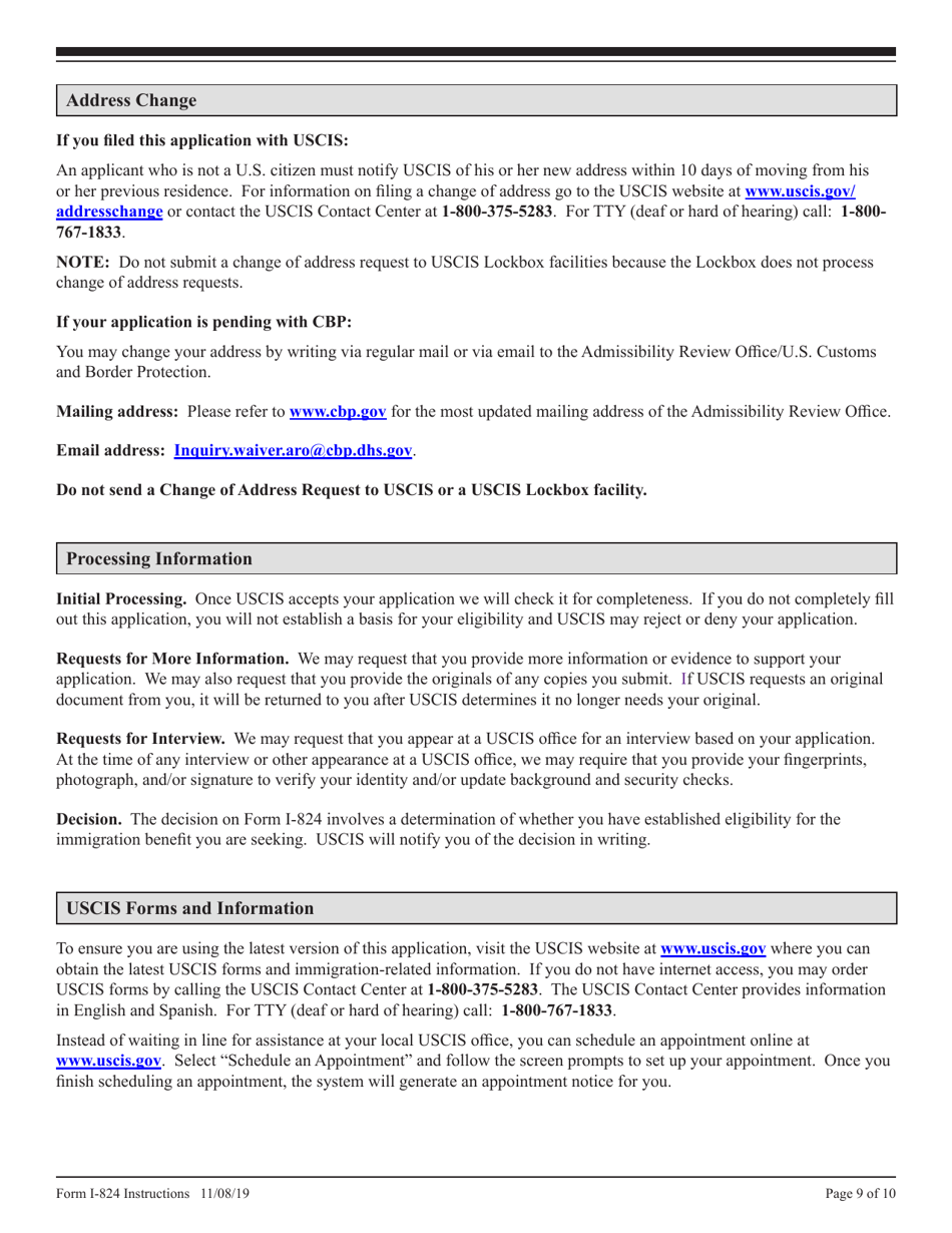 Instructions for USCIS Form I-824 Application for Action on an Approved Application or Petition, Page 9