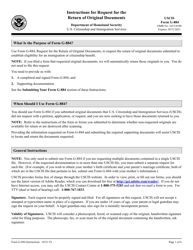 Document preview: Instructions for USCIS Form G-884 Request for the Return of Original Documents
