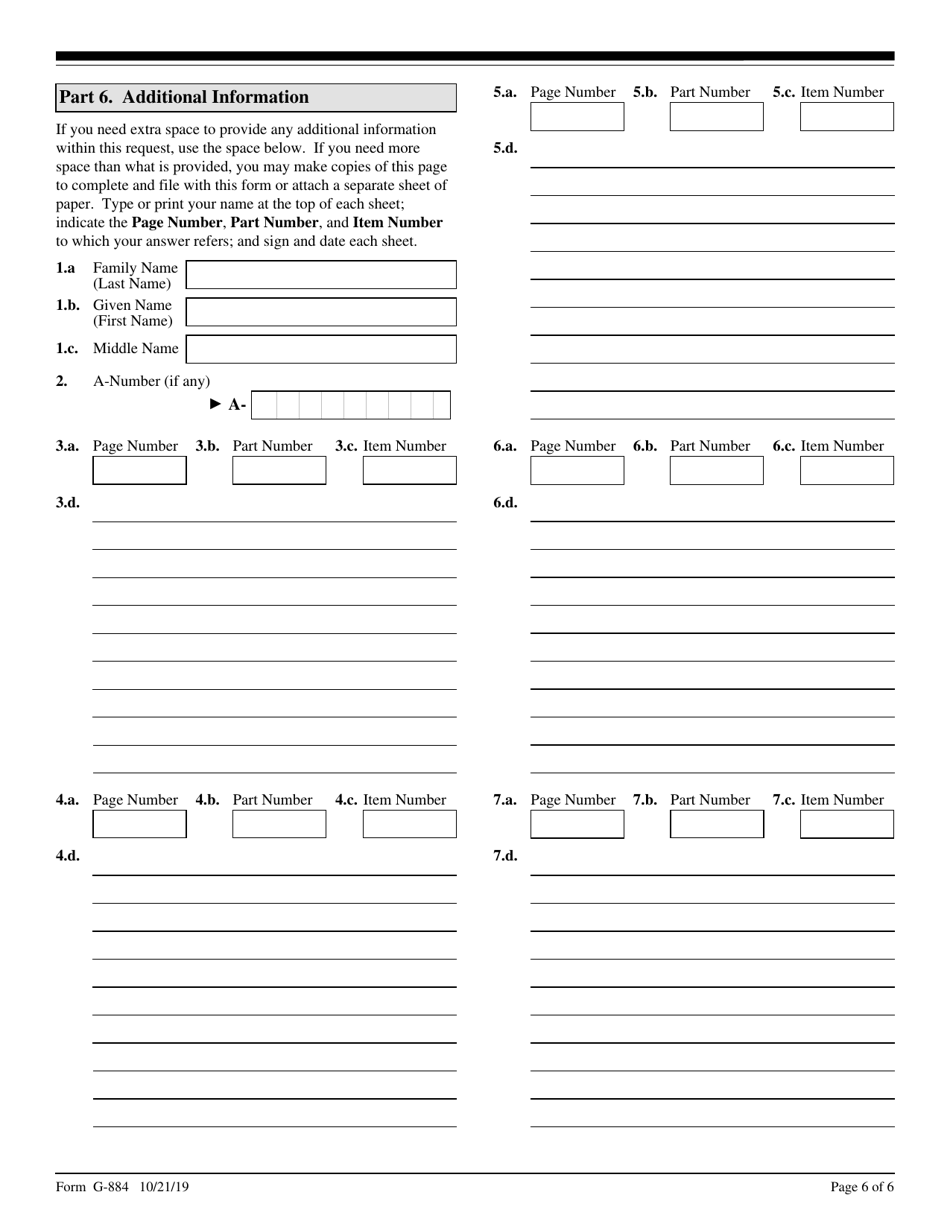 USCIS Form G-884 Request for the Return of Original Documents, Page 6