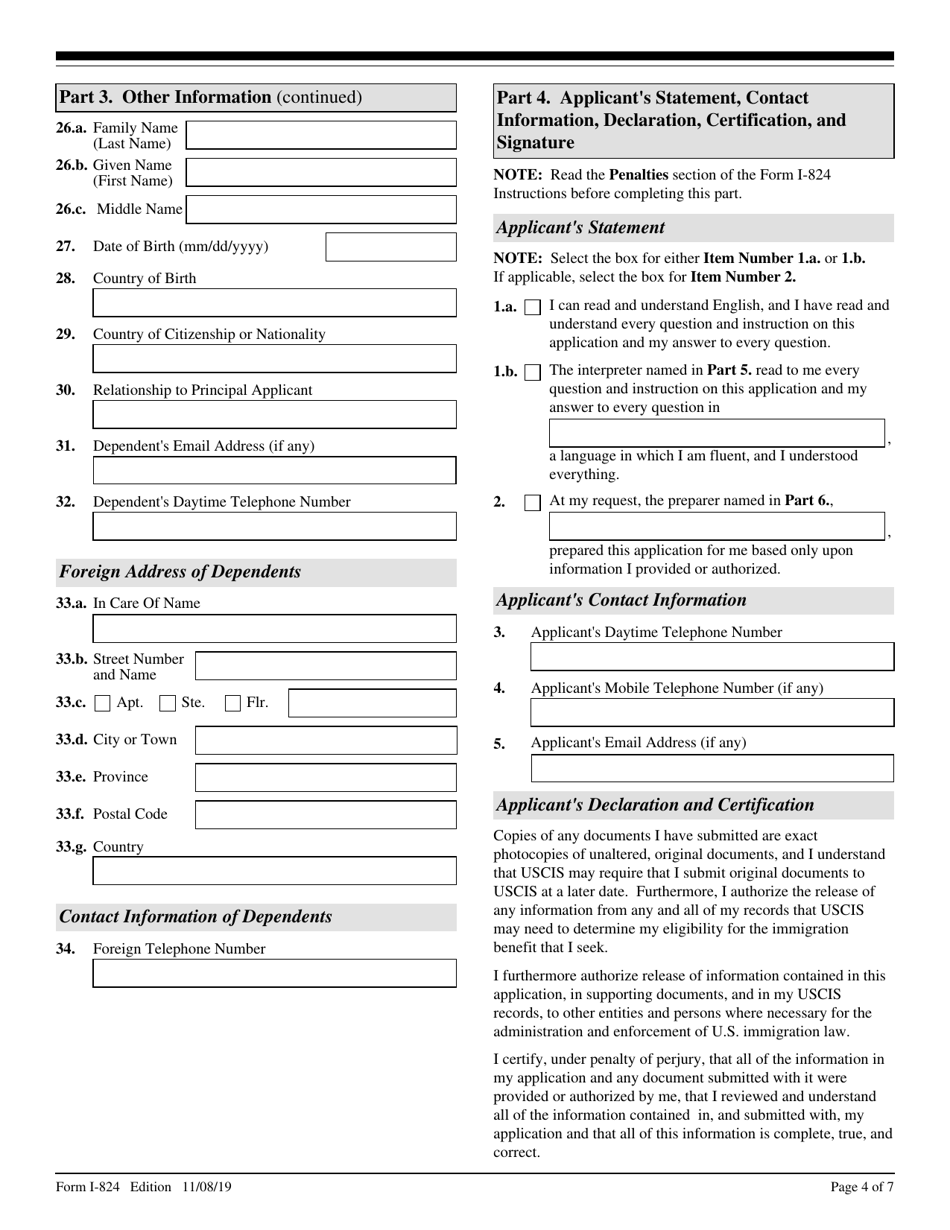USCIS Form I-824 Application for Action on an Approved Application or Petition, Page 4