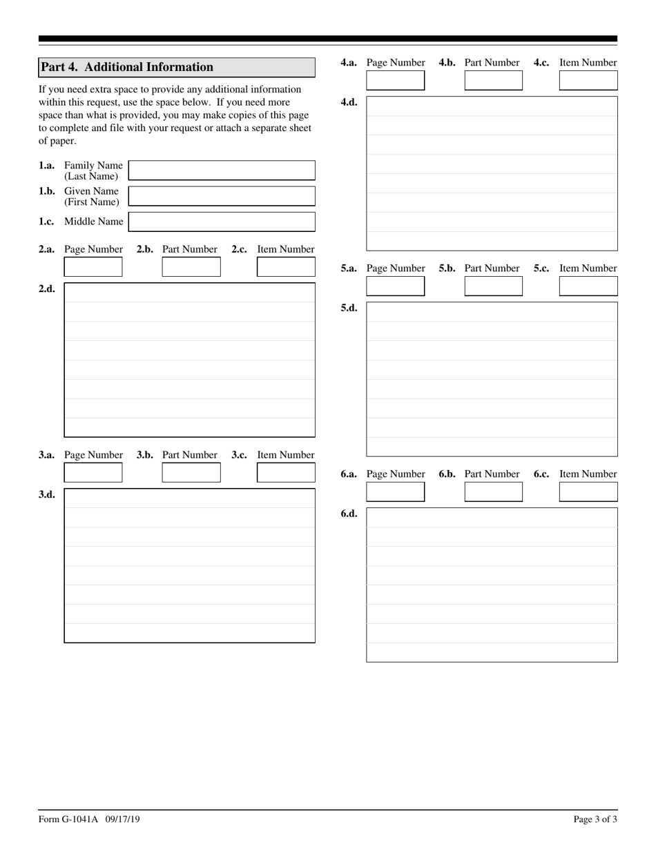 USCIS Form G-1041A Genealogy Records Request, Page 3