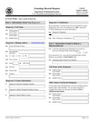 Document preview: USCIS Form G-1041A Genealogy Records Request
