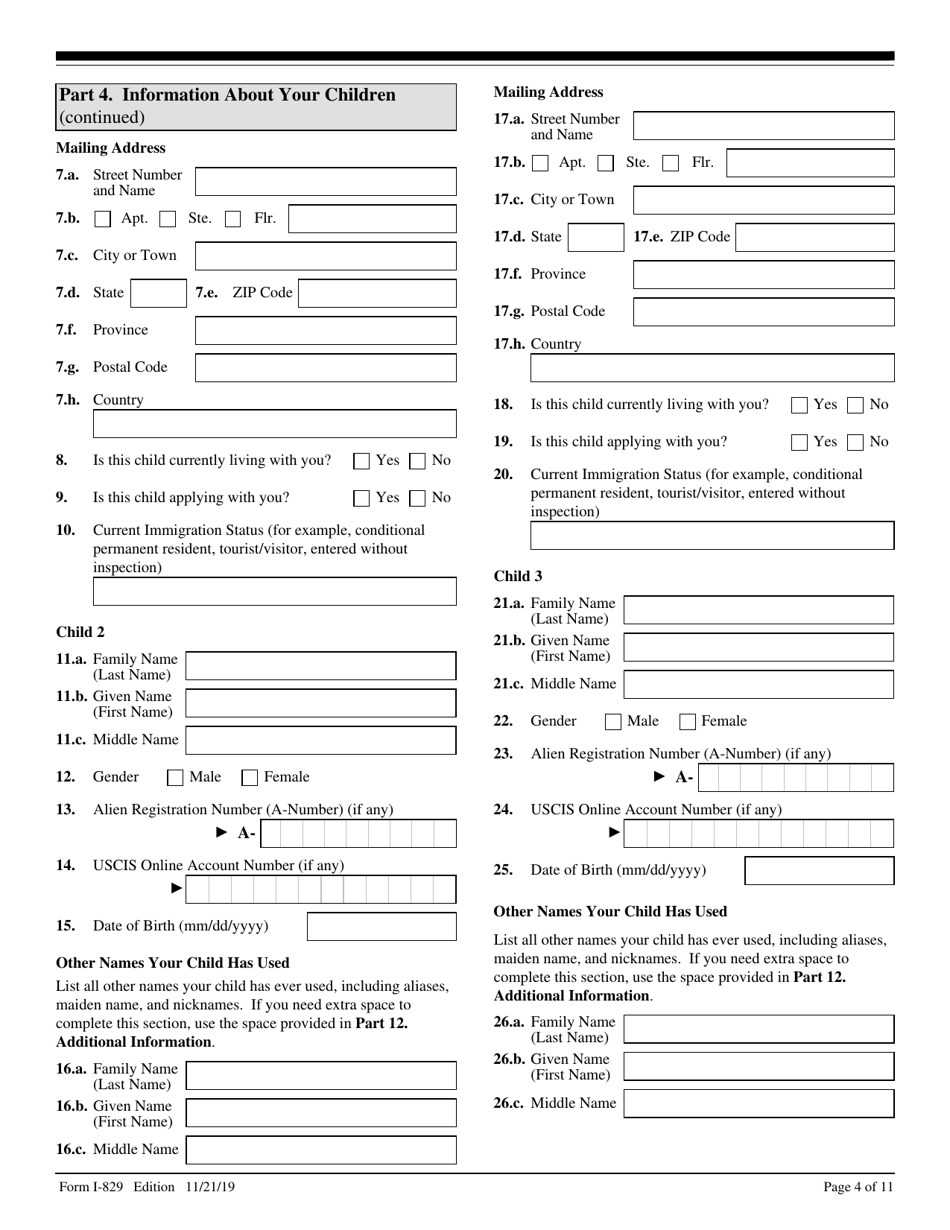 USCIS Form I-829 Petition by Investor to Remove Conditions on Permanent Resident Status, Page 4