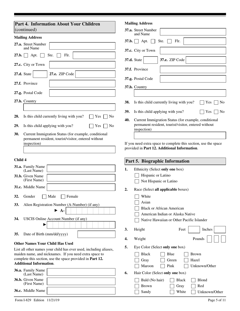 USCIS Form I-829 Petition by Investor to Remove Conditions on Permanent Resident Status, Page 5