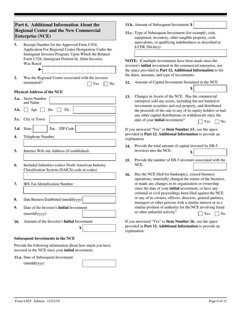 USCIS Form I-829 Petition by Investor to Remove Conditions on Permanent Resident Status, Page 6