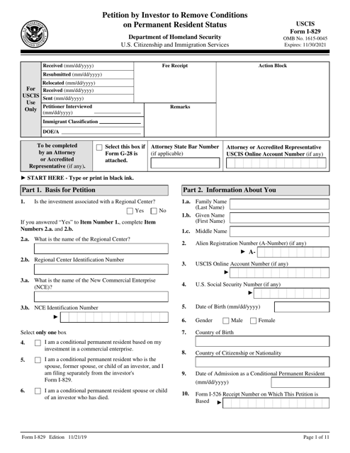 USCIS Form I-829  Printable Pdf