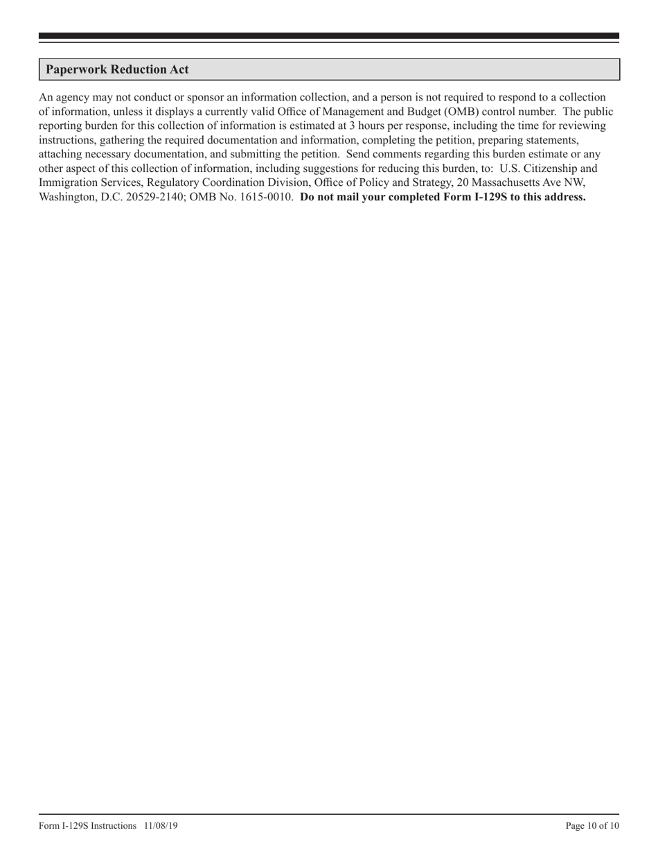 Instructions for USCIS Form I-129S Nonimmigrant Petition Based on Blanket L Petition, Page 10