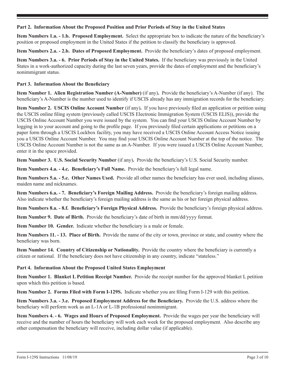 Instructions for USCIS Form I-129S Nonimmigrant Petition Based on Blanket L Petition, Page 3