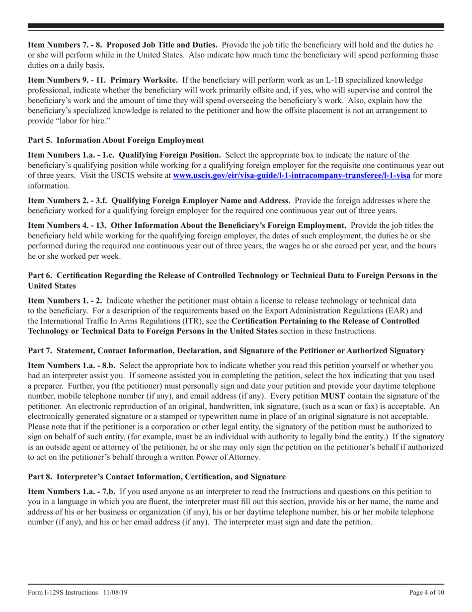 Instructions for USCIS Form I-129S Nonimmigrant Petition Based on Blanket L Petition, Page 4