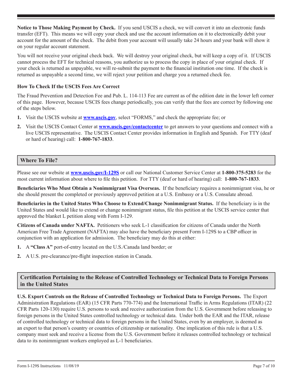 Instructions for USCIS Form I-129S Nonimmigrant Petition Based on Blanket L Petition, Page 7