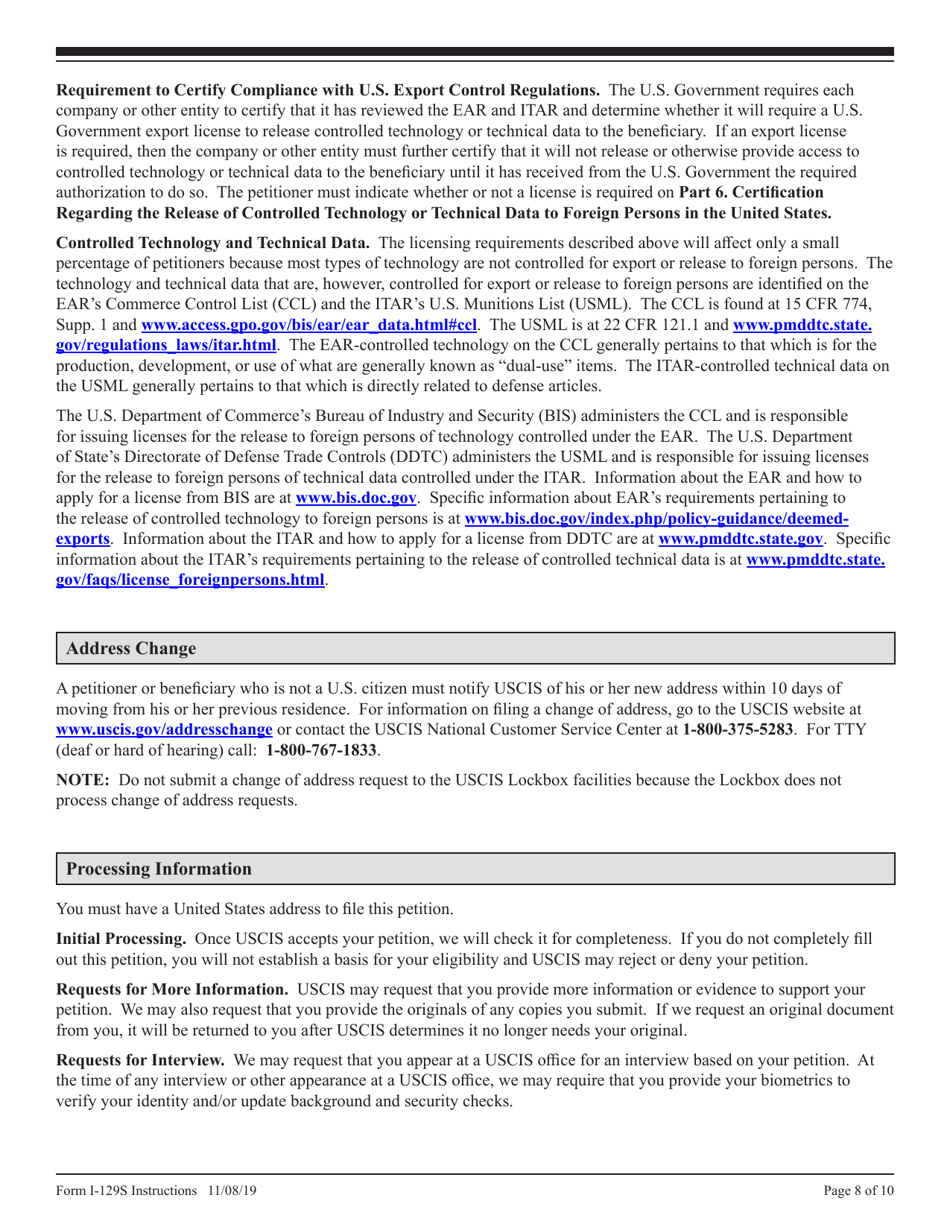Instructions for USCIS Form I-129S Nonimmigrant Petition Based on Blanket L Petition, Page 8