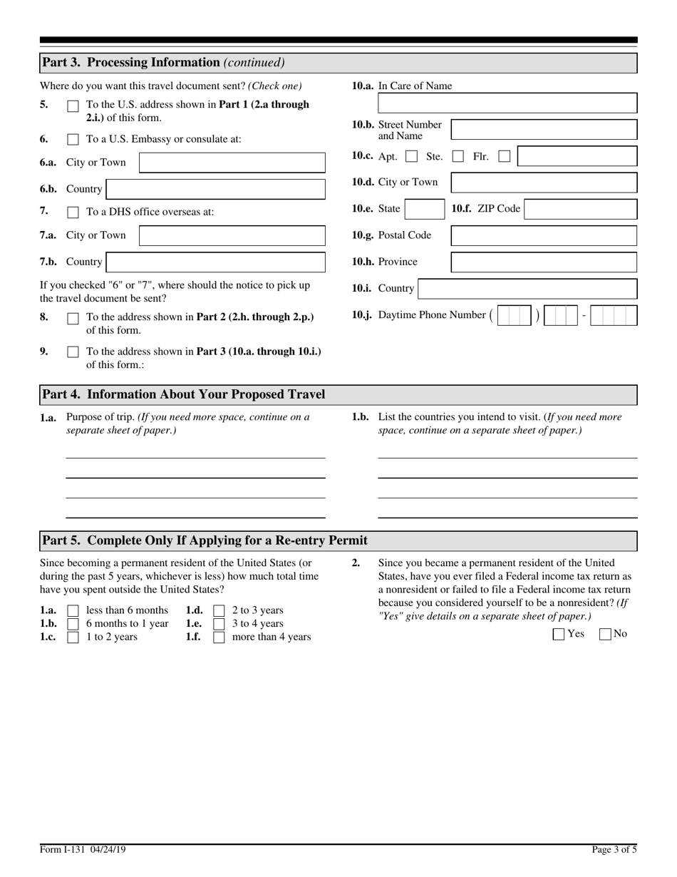 USCIS Form I-131 Application for Travel Document, Page 3