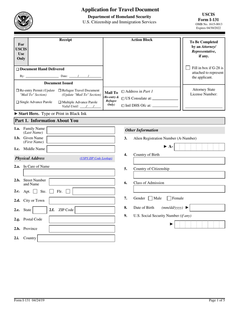 USCIS Form I-131  Printable Pdf