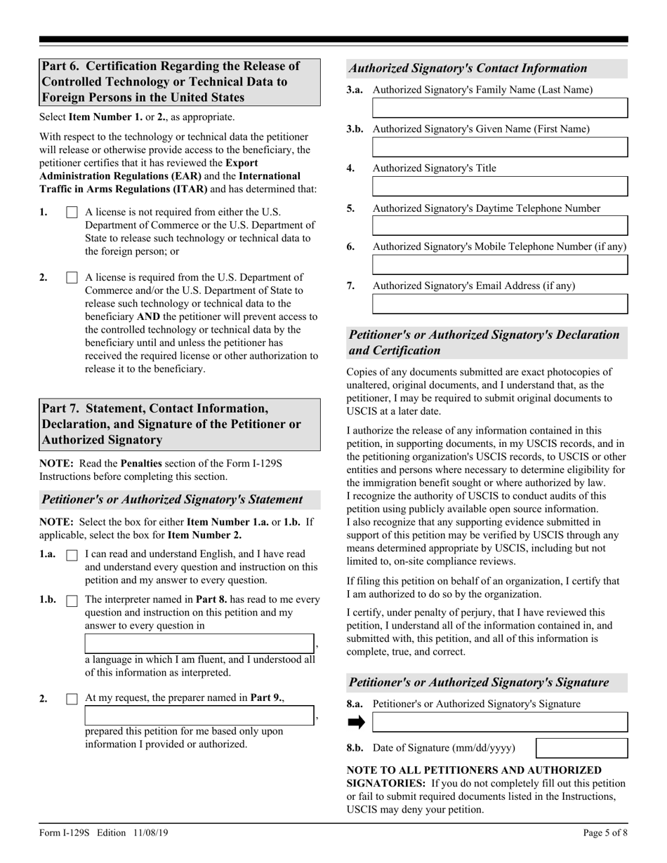 USCIS Form I-129S Nonimmigrant Petition Based on Blanket L Petition, Page 5