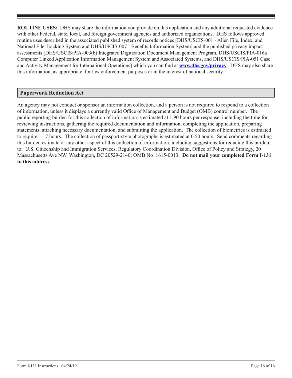 Instructions for USCIS Form I-131 Application for Travel Document, Page 16