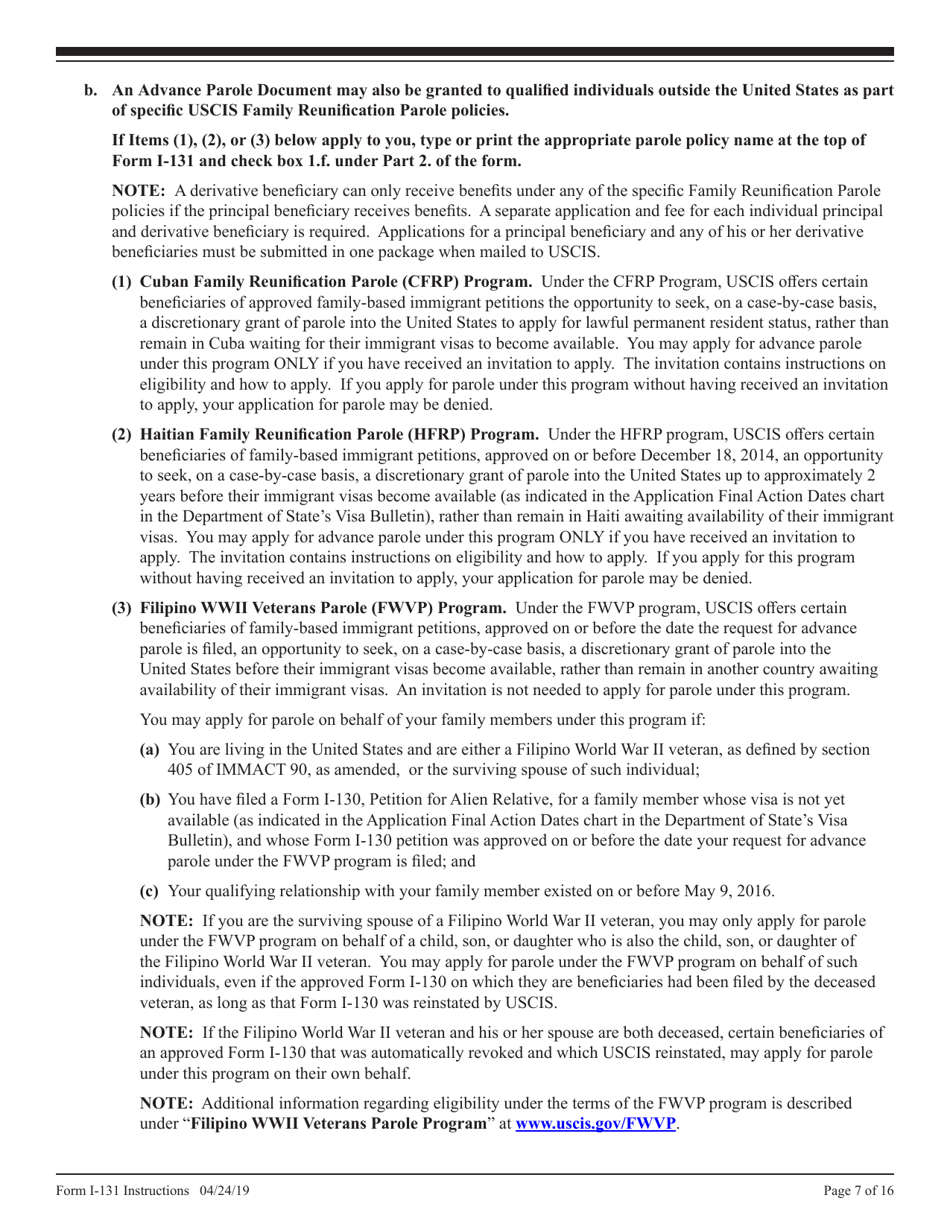 Instructions for USCIS Form I-131 Application for Travel Document, Page 7
