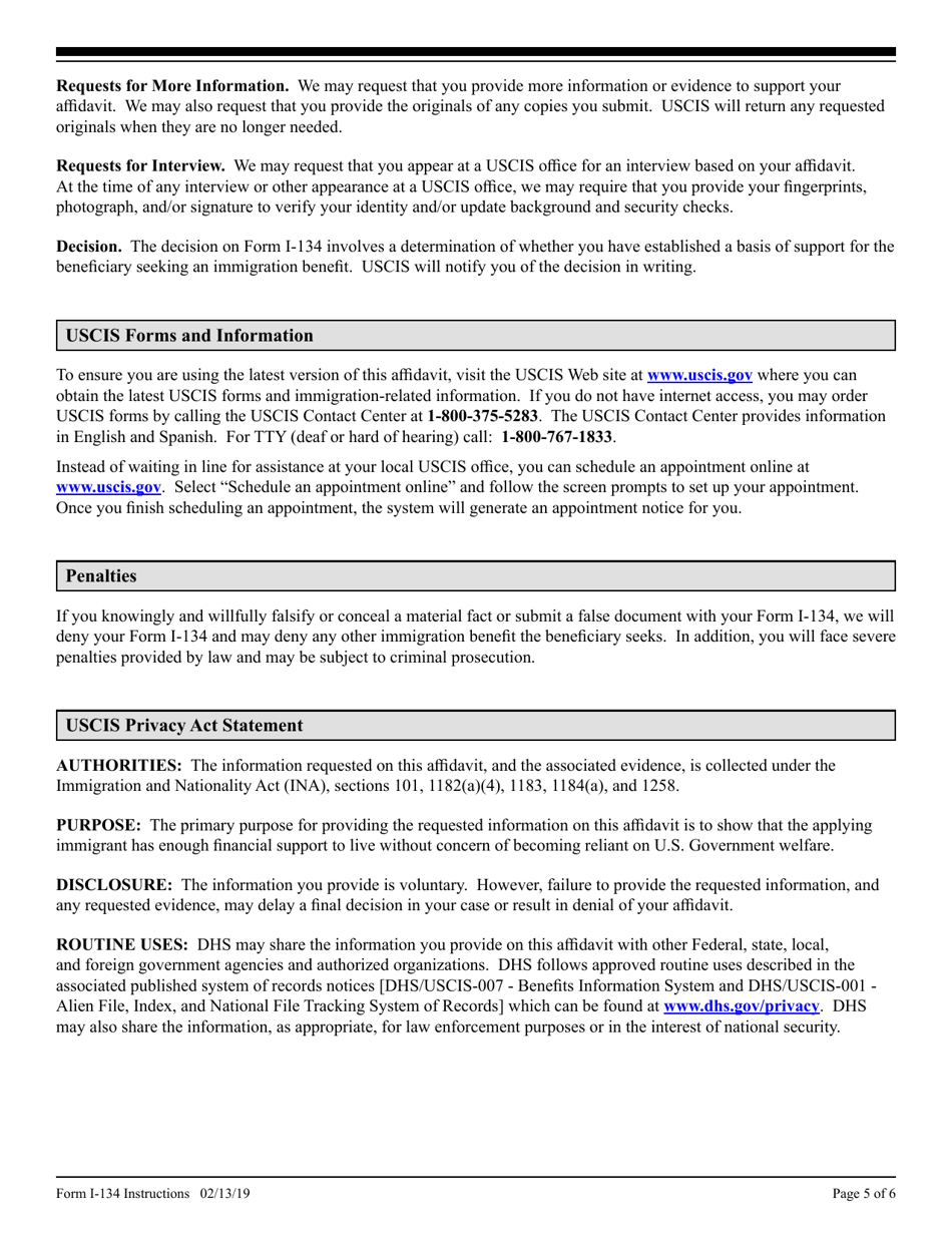 Instructions for USCIS Form I-134 Affidavit of Support, Page 5