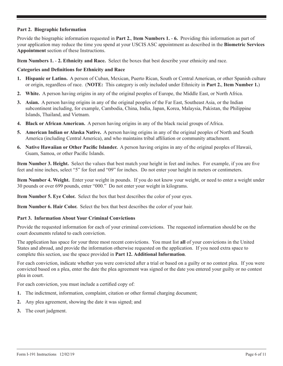 Instructions for USCIS Form I-191 Application for Relief Under Former Section 212(C) of the Immigration and Nationality Act (Ina), Page 6